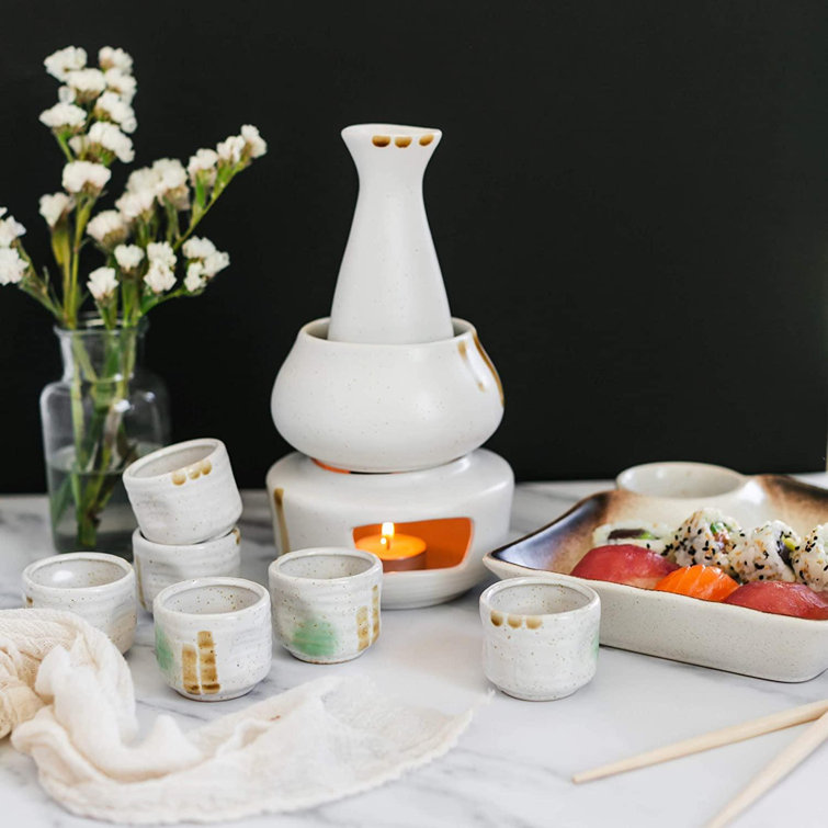 fedigorlocn Ceramic Sake Set With Warmer And Cups, 10Pcs Including 1